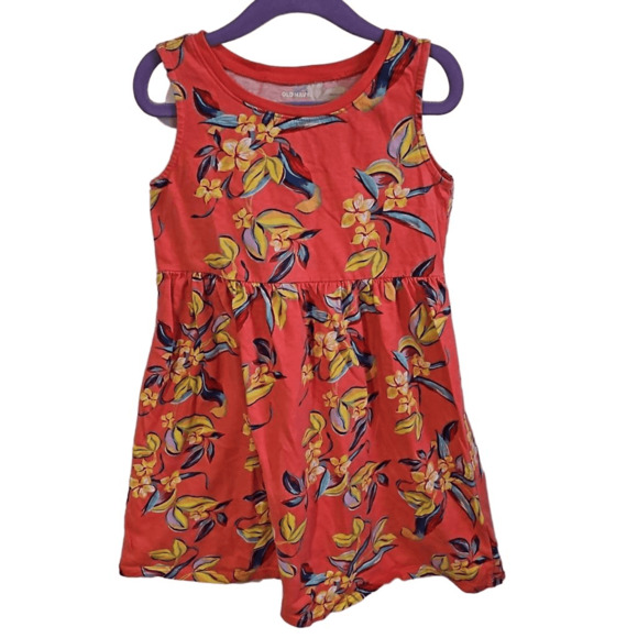 Old Navy Kid's Size 5T Sleeveless A-Line Dress Muted Red Tropical Floral Print - Picture 1 of 4